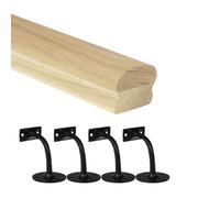 Jackson Woodturners Oak Cottage Loaf Handrail Kit 66x45mm Engineered Oak with Black Wall Brackets - Various Lengths 1800mm 2400mm 3600mm 4200mm (3600mm + 4 Wall Brackets)
