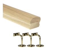 Jackson Woodturners Oak Cottage Loaf Handrail Kit 66x45mm Engineered Oak with Brass Wall Brackets - Various Lengths 1800mm 2400mm 3600mm 4200mm (2400mm + 3 Wall Brackets)