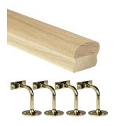 Jackson Woodturners Oak Cottage Loaf Handrail Kit 66x45mm Engineered Oak with Brass Wall Brackets - Various Lengths 1800mm 2400mm 3600mm 4200mm (3600mm + 4 Wall Brackets)