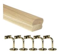 Jackson Woodturners Oak Cottage Loaf Handrail Kit 66x45mm Engineered Oak with Brass Wall Brackets - Various Lengths 1800mm 2400mm 3600mm 4200mm (4200mm + 5 Wall Brackets)