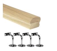 Jackson Woodturners Oak Cottage Loaf Handrail Kit 66x45mm Engineered Oak with Chrome Wall Brackets - Various Lengths 1800mm 2400mm 3600mm 4200mm (3600mm + 4 Wall Brackets)