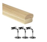 Jackson Woodturners Oak Cottage Loaf Handrail Kit 66x45mm Engineered Oak with Chrome Wall Brackets - Various Lengths 1800mm 2400mm 3600mm 4200mm (1800mm + 3 Wall Brackets)