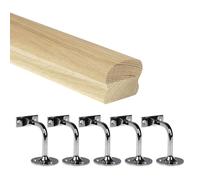 Jackson Woodturners Oak Cottage Loaf Handrail Kit 66x45mm Engineered Oak with Chrome Wall Brackets - Various Lengths 1800mm 2400mm 3600mm 4200mm (4200mm + 5 Wall Brackets)