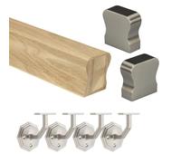 Jackson Woodturners Oak Handrail Kit 58x58mm Engineered Oak with Brushed Nickel Octagonal Brackets & HR End Caps - 1800mm 2400mm 3600mm 4200mm (2400mm + 3 Wall Brackets)