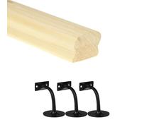 Jackson Woodturners Pine Cottage Loaf Handrail Kit with Black Wall Brackets - Ungrooved Wooden Stair Rail - Multiple Lengths (1800mm + 3 Wall Brackets)