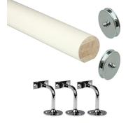 Jackson Woodturners Primed Mopstick Handrail Kit Ready to Paint with Chrome Brackets & Slim End Caps - Stair Handrail Set 1.8m 2.4m 3.6m 4.2m (1800mm + 3 Wall Brackets)