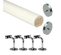 Jackson Woodturners Primed Mopstick Handrail Kit Ready to Paint with Chrome Brackets & Slim End Caps - Stair Handrail Set 1.8m 2.4m 3.6m 4.2m (3600mm + 4 Wall Brackets)