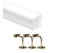 Jackson Woodturners White Primed Handrail Kit with Brass Wall Brackets, Paintable Wooden Stair Handrail, Ungrooved Bannister Rail for Stairs, Hallway & Landing (1800mm with 3 Wall Brackets)