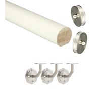 Jackson Woodturners White Primed Mopstick Handrail Kit with Nickel Octagonal Wall Brackets & Slim End Caps - Stair Handrail Kit (1800mm + 3 Wall Brackets)
