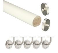 Jackson Woodturners White Primed Mopstick Handrail Kit with Nickel Octagonal Wall Brackets & Slim End Caps - Stair Handrail Kit (4200mm + 5 Wall Brackets)