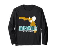 Jacksonville Coastal City Palm Trees and Florida Map Vintage Long Sleeve T-Shirt