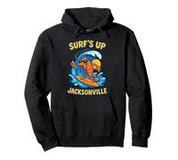 Jacksonville Surfing Shrimp Cartoon Fun Jax Beach Atlantic Pullover Hoodie