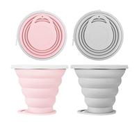 JackWish Collapsible Silicone Travel Cup with Lid,Portable Reusable Foldable Ultrathin Travel Mugs,9.5oz/270ml Retractable Drinking Mug for Hiking Camping Picnic (Pink+Grey)