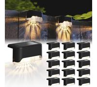 JACKYLED 16 Pack Solar Fence Lights - Waterproof LED Solar Step Lights Outdoor, Deck Decorative Lighting for Stairs, Fences, Railings, Yards, and Pathways(Black)