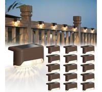 JACKYLED 16 Pack Solar Fence Lights - Waterproof LED Solar Step Lights Outdoor, Deck Decorative Lighting for Stairs, Fences, Railings, Yards, and Pathways (Brown)