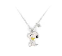 Jacmel BRASS SLV PLT 16"+2" 3D SNOOPY HUGGING WOODSTOCK PENDANT NECKLACE