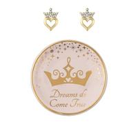 Disney Princess Tiara Heart Earrings and Trinket Tray Jewelry Dish Gift Set SF00677L.PH