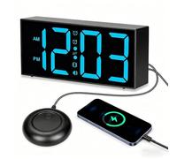 JACMKEON Alarm Clock for Heavy Sleepers, Loud Alarm Clock with 5 Dimmer,4 Volumes Vibrating Clock with USB Charger LED Display Blue LED Display, Night Light