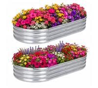 JACNOVA Galvanized Raised Garden Bed for Outdoor, 4X2X1FT Durable Metal Vegetable Plant Container Kit - Oval Planter Box for Gardening Flower Trough Kit for Vegetables Flowers Herb,Silver, 2 Pack