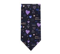 Jacob Alexander Happy Valentine's Day Hearts and Love Phrases Pattern 160 cm Length Extra Long Neck Tie for Big and Tall Men Romantic - Black