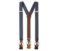 Jacob Alexander Men's Polka Dot Y-Back Suspenders Braces Convertible Leather Ends and Clips for Formal Events Wedding Business - Navy Blue