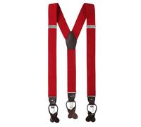 Jacob Alexander Men's Solid Elastic Y-Back Suspenders Braces Convertible Leather Ends and Clips for Formal Events Wedding Business - Red