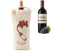 Jacob Bicerri Reusable Cotton Wine Gift Bag with Rope Handle - Eco Friendly Fabric Bottle Tote with Art Red Print - Elegant Washable Wine Carrier for Gifts, Parties & Home Decor WN21