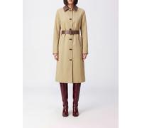 JACOB COHEN Long Single-Breasted Cotton Coat with Leather Collar and Belt - Size: 46 - female