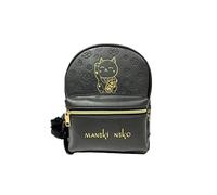 jacob company Maneki-neko Backpack 28cm, PU Leather, Black, Japanese Beckoning Cat Good Luck Charm Merchandise, Adjustable Straps, Multiple Compartments, Zip Closure