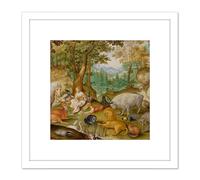 Jacob Hoefnagel Orpheus Charming The Animals Cropped 8X8 Inch Square Wooden Framed Wall Art Print Picture with Mount Artery8 White One Size