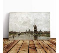 Jacob Maris The Five Windmills Canvas Print | Gallery Wrapped 30mm Frame Wall Art | 24x16 inches | Ready to Hang | Modern Picture | Living Room Bedroom Lounge Office