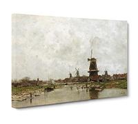 Jacob Maris The Five Windmills Canvas Print | Gallery Wrapped 30mm Frame Wall Art | 24x16 inches | Ready to Hang | Modern Picture | Living Room Bedroom Lounge Office