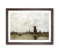 Jacob Maris The Five Windmills Classic Painting Framed Print | A3 Walnut Framed Wall Art | Ready to Hang | Classic Historical Picture | Living Room Bedroom Lounge Office
