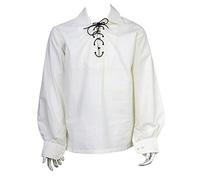 Jacobite Shirt for Men Scottish Ghillie Kilt Shirt Long Sleeve Lace Up Medieval Renaissance Pirates Shirt (Off-White, L)