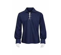 Jacobite Shirt for Men Scottish Ghillie Kilt Shirt Long Sleeve Lace Up Medieval Renaissance Pirates Shirt (Navy Blue, M)