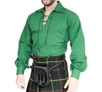 Jacobite Shirt for Men, Traditional Long Sleeve Lace Up Ghillie, Available in 5 Colors, Military Green, L/XL