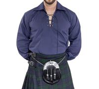 Jacobite Shirt for Men, Traditional Long Sleeve Lace Up Ghillie, Available in 5 Colors, Navy, M/L