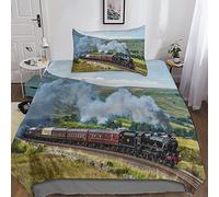 Jacobite Steam Train 2 Pieces Trucks Duvet Cover Set Realistic 3D Printed with Zipper Closure Comforter Cover for Girls Boys Teens Ultra Soft Microfiber Quilt Cover Bedding Set with Pillowcase Single（