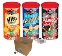 Jacobs Christmas Snack Tubs: 3 X Cheeselets Caddy 280g, 3 X Mini Cheddars 260g & 3 X Twiglets Caddy 200g, Birthday Party Food, Movie Nights Or Any Special Occasion Boxed Treatz