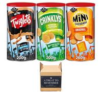 Jacob's Crinklys Cheese Onion Baked Snacks Tub 200g, Jacob's Mini Cheddars Original 260g, and Twiglets Original Baked Snacks Tub 200g, Baked Snacks Tub Bundle