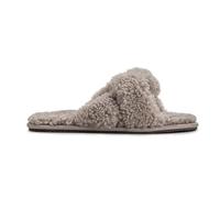 Jacobs & Dalton Women’s Open Toe Curly Sheepskin Slippers - Real Curly Wool Crossover Upper with Natural Fleece Lining - Breathable Slip On House Sliders for Spring Summer Indoor Comfort - Stone/UK 4