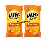 Jacob's Mini Cheddars Original Multipack - 2 Packs with 6 snacks bags (12) of 23g each (276g), Baked Cheese Snacks, Bites, Mini Bags, Lunch Box Treats, Picnic Nibbles, Party Sharing, Crunchy Savoury