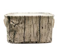 Jacone Stylish Tree Stump Design Wood Grain Rectangular Storage Basket Washable Cotton Fabric Nursery Hamper with Rope Handles, Decorative and Convenient for Kids Rooms (Large)