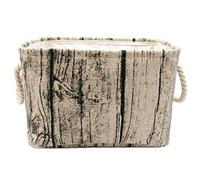 Jacone Stylish Tree Stump Design Wood Grain Rectangular Storage Basket Washable Cotton Fabric Nursery Hamper with Rope Handles, Decorative and Convenient for Kids Rooms (Medium)