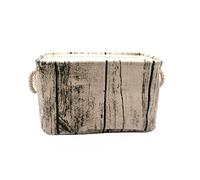 Jacone Stylish Tree Stump Design Wood Grain Rectangular Storage Basket Washable Cotton Fabric Nursery Hamper with Rope Handles, Decorative and Convenient for Kids Rooms (Small)