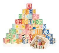 Jacootoys 36PCS Wooden ABC Blocks Age 3+ 1.65” Big Alphabet Letters Number Building Block Set Montessori Educational Toys for Kids