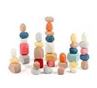Jacootoys 36PCS Wooden Stacking Rocks Balancing Stones Color Building Block