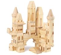 Jacootoys 75 PCS Wooden Castle Building Blocks for Kids Toddlers 3-8+ Year