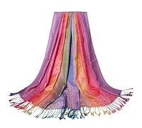Jacquard Cotton Scarf for Women Colorful Ethnic Style Tassel Oriental Scarf, pink, One Size