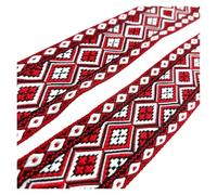 Jacquard Embroidered Webbing Ribbon, Red Jacquard Embroidered Webbing Ribbon 3.2cm Lace Edge Trim 1-5 Yards(1 Yard)